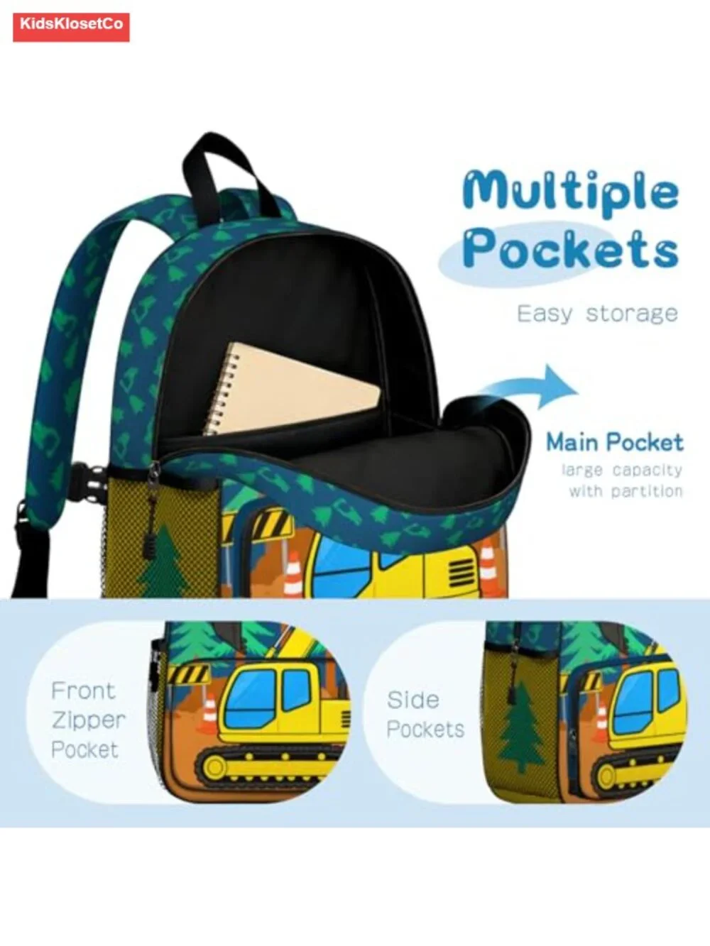 Excavator Toddler Backpack for Boys, Lightweight Construction Preschool